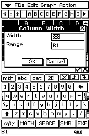 CASIO CLASSPAD 300 PLUS - - Changer la largeur d'une colonne avec la commande [column width] - 1