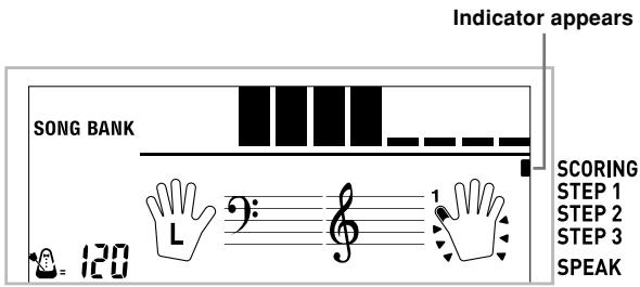 Indicator appears SONG BANK SCORING STEP 1 STEP 2 STEP 3 SPEAK 120