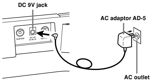 DC 9V jack SUSTAIN DC 9V OUT~ AC adaptor AD-5 AC outlet