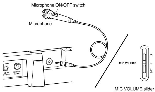 Microphone ON/OFF switch Microphone MIC VOLUME MAX MIN MIC VOLUME slider