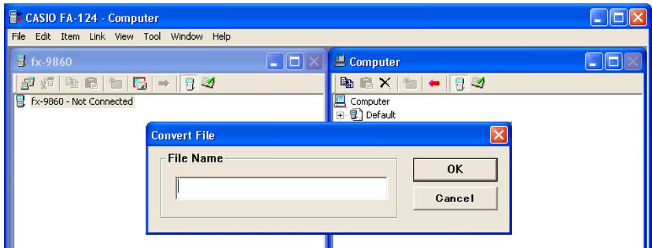 CASIO FA-124 - Converting data between fx-9860 format and ALGEBRA FX, CFX-9850, or fx-7400 Series format - 3