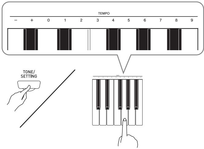 CASIO PX-120 - Tout en tenant le bouton tone/setting enfoncé, utilisez les touches TEMPO pour spécifier un TEMPO de 20 à 255 battements par minute. - 1
