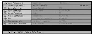 CASIO XJ-S31 - To check the current lamp use time - 1