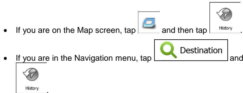 MAPPY ULTI E518 - Selecting a recent destination from the History - 1