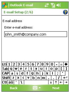 E-mail Setup (2/6) E-mail address Enter e-mail address: john_smith@company.com