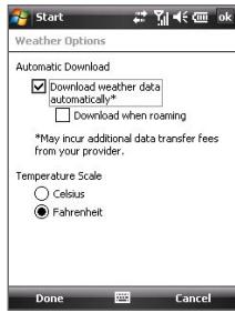HTC DOPOD D600 - To customize weather settings - 1