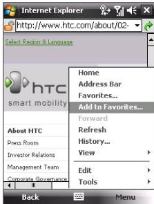 HTC DOPOD D600 - Internet Explorer® menu - 1