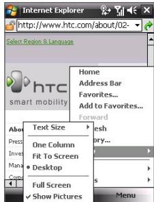 HTC DOPOD D600 - Internet Explorer® menu - 2