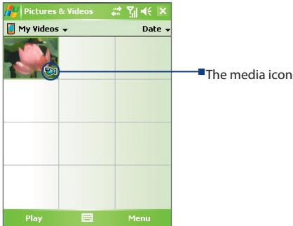 Pictures & Videos My Videos Date The media icon Play Menu