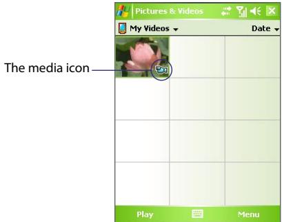Pictures & Videos My Videos Date The media icon Play Menu