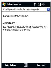 Message Configuration de la messagerie Paramètres trouvés pour: gmail.com Pour terminer l'installation et télécharger les e-mails, cliquez sur Suivant. Précédent Suivant