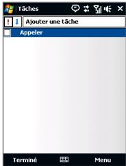 Tâches Ajouter une tâche Appeler Terminé Menu