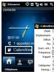 Démarrer 29/08/08 07:00 1 appel(s) m Calendrier Téléphone Calendrier Objet: C Emplacement: Début: 3 Fin: 30 Journ. ent.: N Fréquence: 1 Rappel: M 15 Catégories: S Particip : P