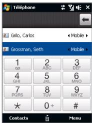 Téléphone Grilo, Carlos Grossman, Seth 1 aa 2 ABC 3 DIST 4 GHI 5 JXL 6 MNO 7 PQRS 8 TUV 9 WXYZ * 0+ # Contacts Menu
