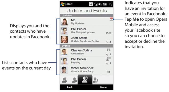 HTC TOUCH PRO 2 - To check which contacts have Facebook updates and events - 1