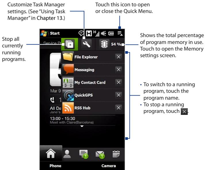 HTC TOUCH PRO 2 - Quick Menu - 1