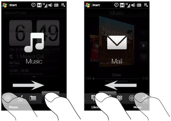 HTC TOUCH PRO 2 - Switching between the tabs of the Home screen - 1