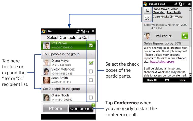 HTC TOUCH PRO 2 - Starting a conference call from an e-mail - 1