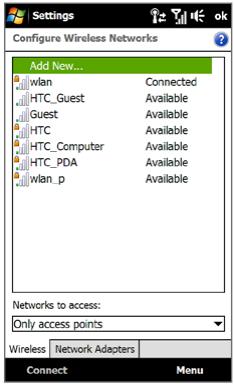 HTC TOUCH PRO 2 - - Configure Wireless Networks screen - 1