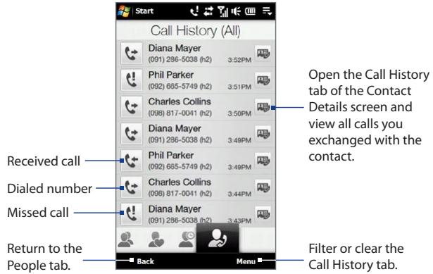 HTC TOUCH PRO 2 - Using Call History - 1