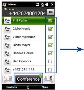 HTC TOUCH PRO 2 - To select participants and start a conference call - 1