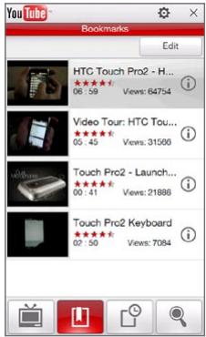 HTC TOUCH PRO 2 - To watch videos in Bookmarks - 1