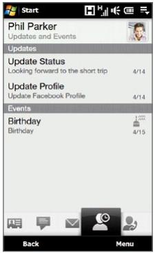 HTC TOUCH PRO 2 - To check a single contact's Facebook updates and events - 1