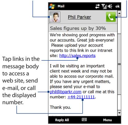 HTC TOUCH PRO 2 - Directly making calls from an e-mail - 1