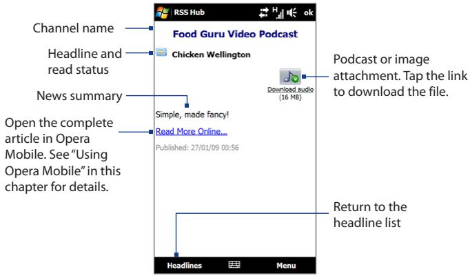 HTC TOUCH PRO 2 - Viewing the news summary - 1