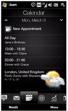 HTC TOUCH PRO 2 - To view and manage your appointments - 1