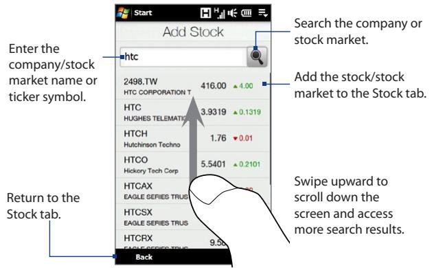 HTC TOUCH PRO 2 - To add a stock or stock market quote - 1
