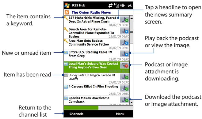 HTC TOUCH PRO 2 - Using the headline list - 1