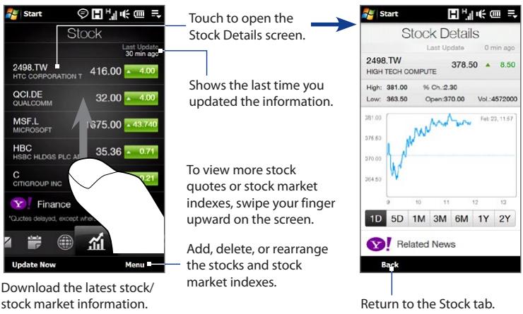 HTC TOUCH PRO 2 - To view stock quotes or stock market indexes - 2