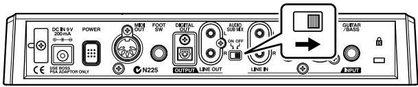 DC IN 6V POWER MIDI OUT FOOT SW DIGITAL OUT AUDIO SUB MIX ON OFF N225 OUTPUT LINE OUT LINE IN GUTAR /BASS USE BOSS PSA ADAPTOR ONLY N225 INPUT