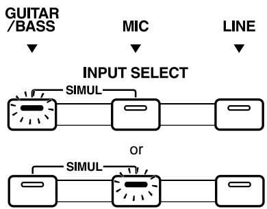 GUITAR /BASS MIC LINE INPUT SELECT SIMUL or SIMUL
