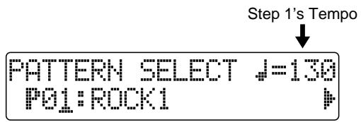 Step 1's Tempo PATTERN SELECT J=130 P01:ROCK1
