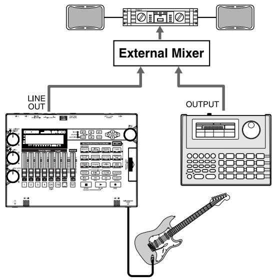 ROLAND BR-600 - Mixing the Output from an External Audio Device with the Output from Your BR-600 (Audio Sub Mix) - 1
