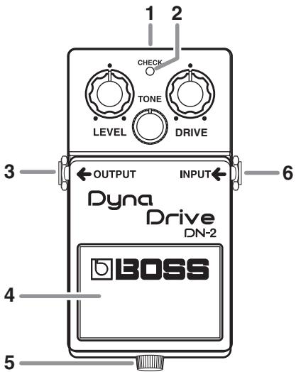 1 2 CHECK TONE LEVEL DRIVE 3 OUTPUT INPUT 6 Dyna Drive DN-2 BOSS 4 5
