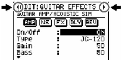 DIT:GUITAR EFFECTS GUITAR AMP/ACOUSTIC SIM AMP NS FX OLY REV On/Off : ON Type : JG-120 Gain : 50 Bass : 50