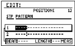 EDIT: POSITION 1 STP PATTERN 1 ---- 2 ---- BEATS ---- LENGTH ---- MEAS