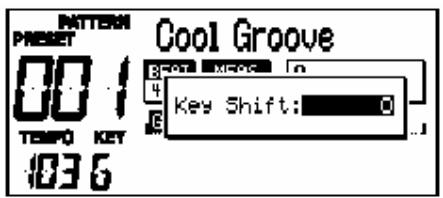 PATTERN Preset 00 1 TEMP KEY 103 6 Cool Groove 8 4 2 Key Shift: 0
