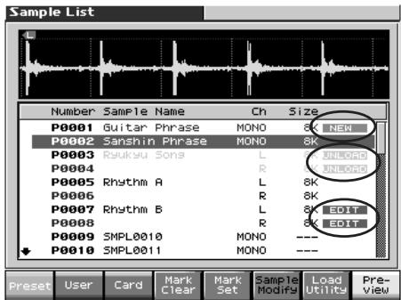 ROLAND FANTOM X8 - La liste des samples indique l'état des différents fichiers. - 1