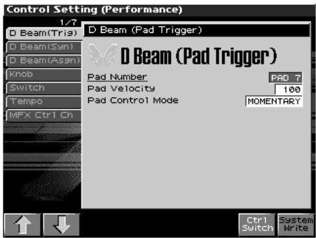 ROLAND FANTOM X8 - Choix du paramètre contrôlé par les contrôleurs temps réel ou le d beam (control setting) - 1