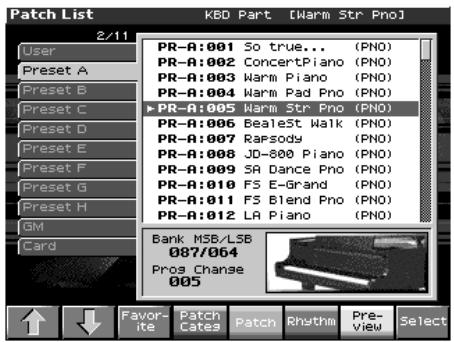 ROLAND FANTOM X8 - Sélection de patches dans une liste - 2
