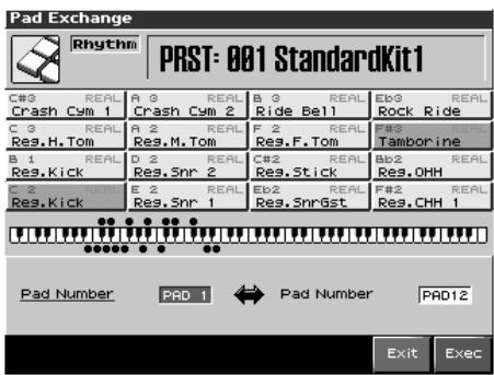 ROLAND FANTOM X8 - Sélectionnez le numéro d'un pad à échanger. - 1