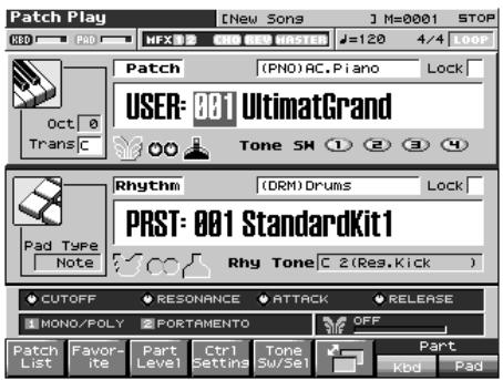 ROLAND FANTOM X8 - Appuyez sur [F6] pour basculer l'écran patch play. - 1