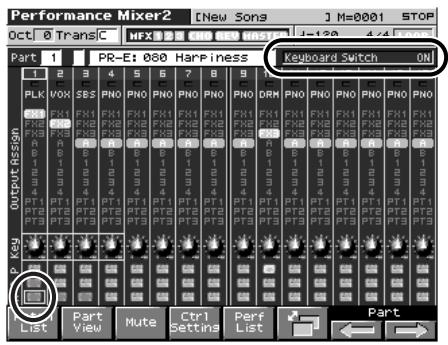 ROLAND FANTOM X8 - Sélection de parts affectées en layer ou en split - 1