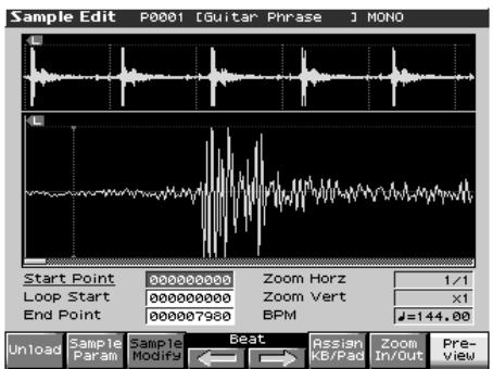 ROLAND FANTOM X8 - Accès à la page sample edit - 1