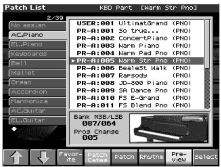 ROLAND FANTOM X8 - Sélection de patches dans une liste - 1