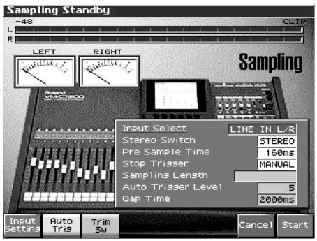 ROLAND FANTOM X8 - Appuyez sur [F1 (sampling)]-[f5 (SOLO)] pour désigner le mode de sampling. l'écran « sampling-standby » apparait. pour annuler, appuyez sur [F8 (exit)]. - 1